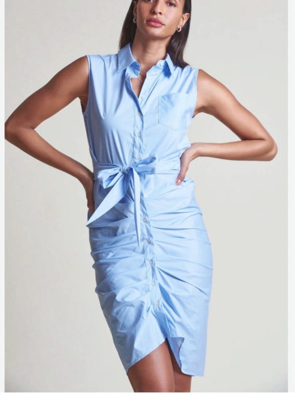 The Shirt by Rochelle Behrens Blue Sleeveless Wrap Front Dress Medium NEW NWT - Picture 2 of 8